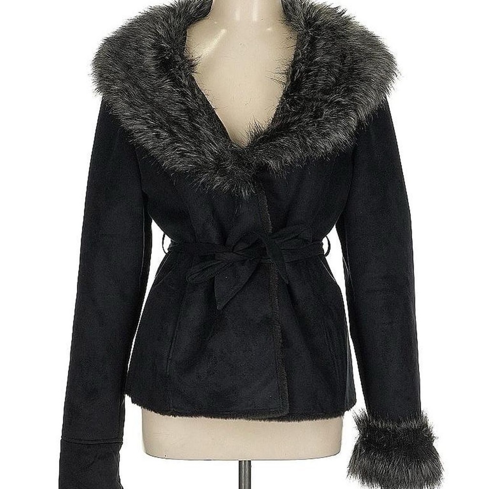 Women's Black Faux Fur Trim Jacket